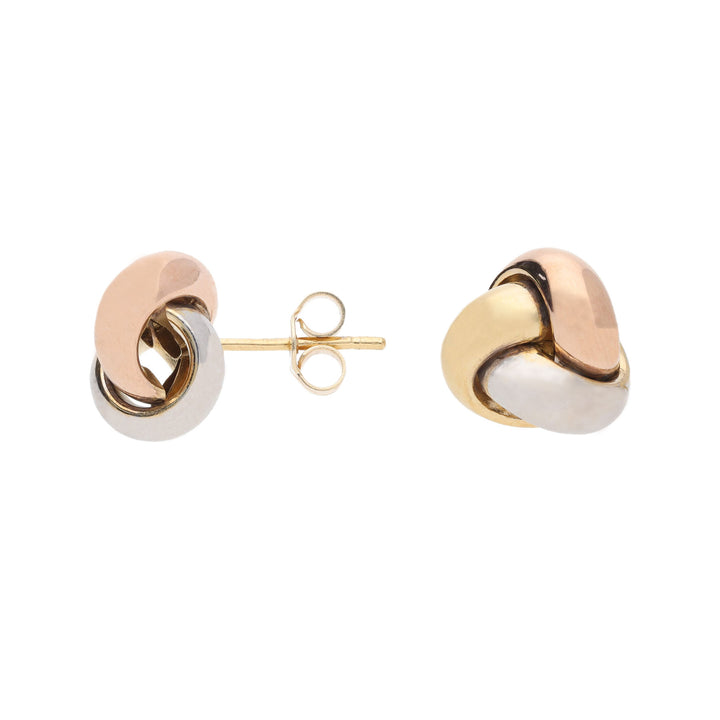 Strand Knot 9ct Yellow, White and Rose Gold Stud Earrings - Michael Jones Jeweller