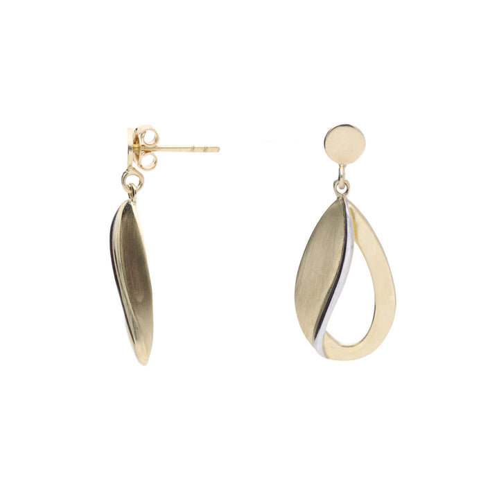 Polished Open Teardrops 9ct Yellow and White Gold Drop Earrings - Michael Jones Jeweller