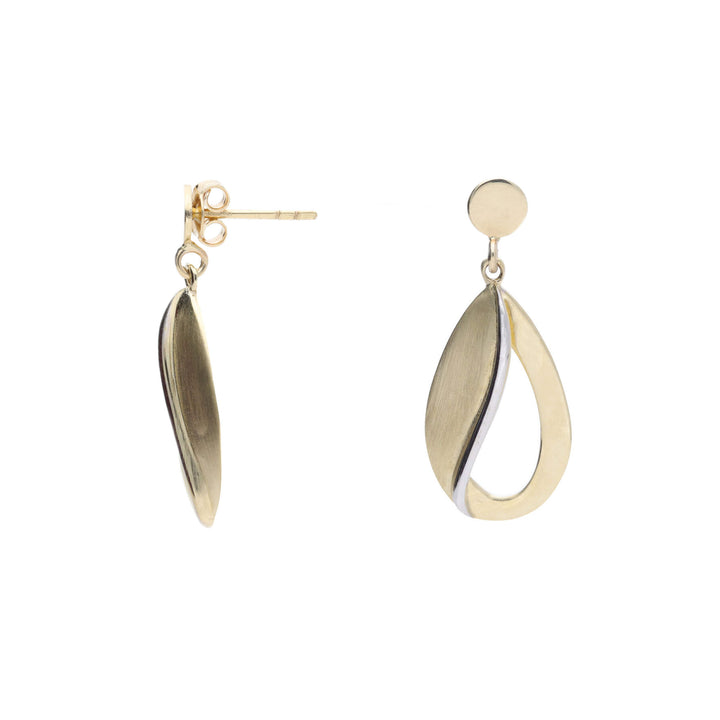 Polished Open Teardrops 9ct Yellow and White Gold Drop Earrings