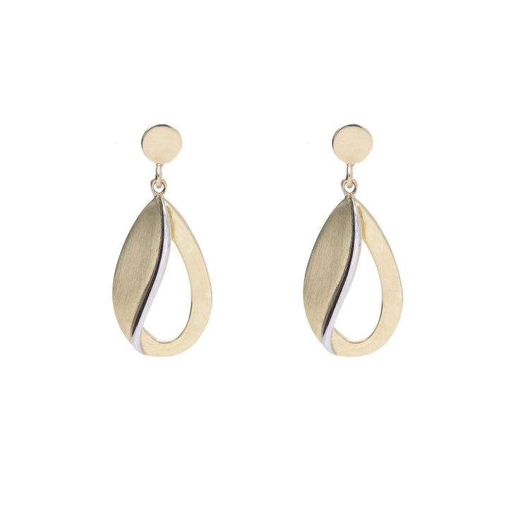Polished Open Teardrops 9ct Yellow and White Gold Drop Earrings - Michael Jones Jeweller