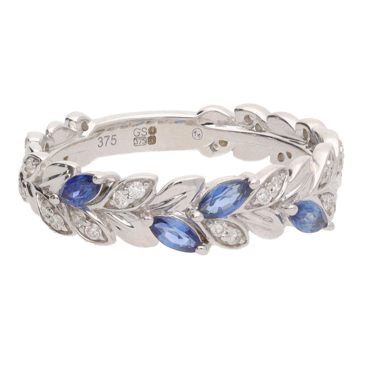 Sapphire and Diamond 9ct White Gold Leaf Ring - Michael Jones Jeweller