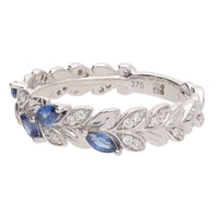 Sapphire and Diamond 9ct White Gold Leaf Ring - Michael Jones Jeweller