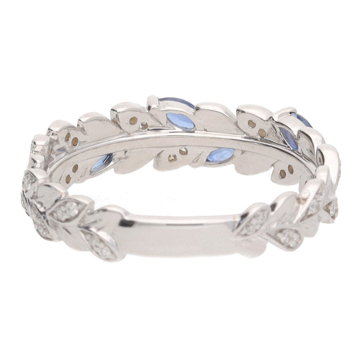 Sapphire and Diamond 9ct White Gold Leaf Ring - Michael Jones Jeweller