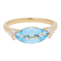 Blue Topaz Marquise and Diamond 9ct Yellow Gold Ring
