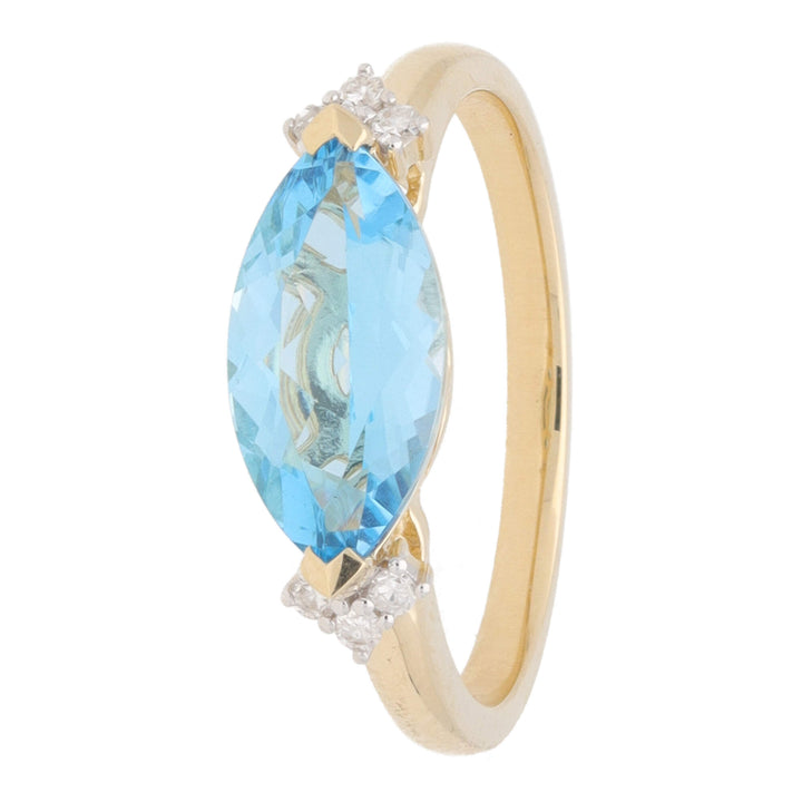 Blue Topaz Marquise and Diamond 9ct Yellow Gold Ring