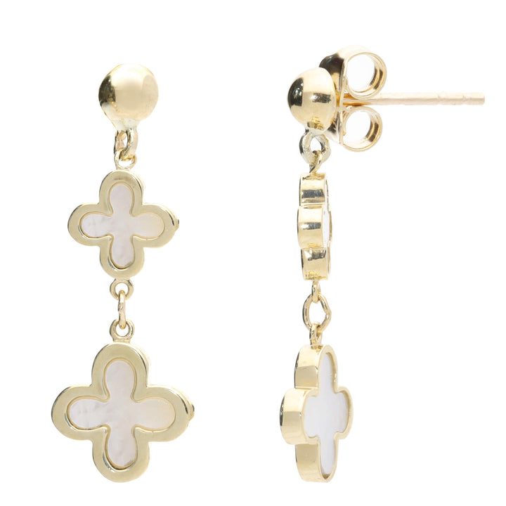 Mother Of Pearl 9ct Yellow Gold Flower Drops - Michael Jones Jeweller