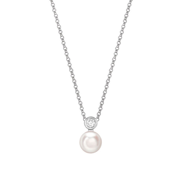 Akoya Pearl and Diamond 18ct White Gold Necklace - Michael Jones Jeweller