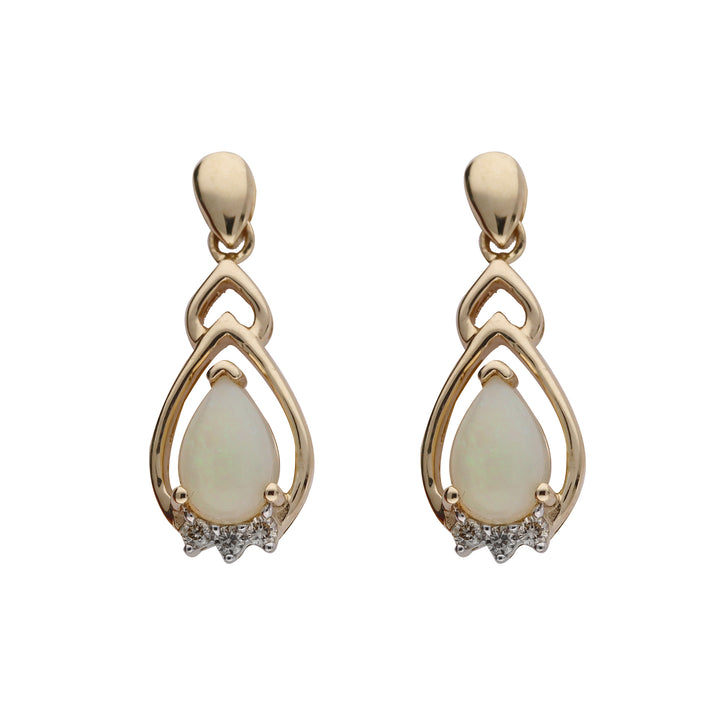 9ct Yellow Gold Opal and Diamond Teardrop Drop Earrings - Michael Jones Jeweller