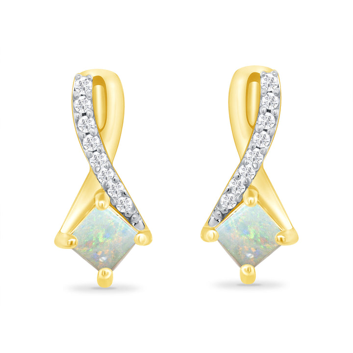 Opal and Diamond 9ct Yellow Gold Drop earrings - Michael Jones Jeweller