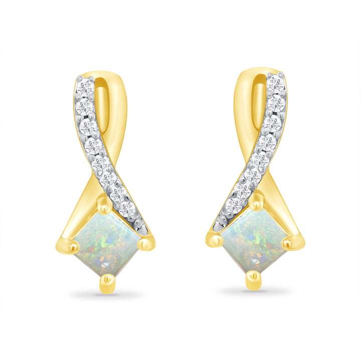 Opal and Diamond 9ct Yellow Gold Drop earrings