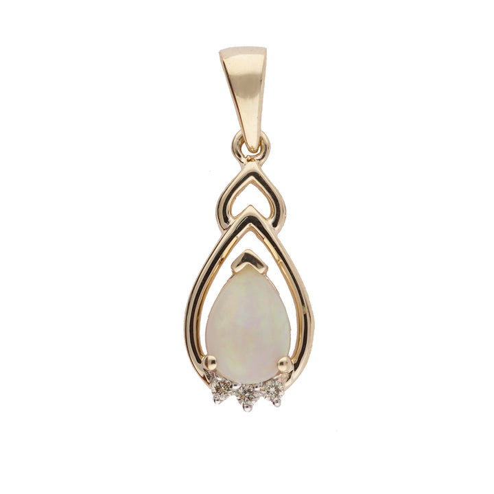 9ct Yellow Gold Opal and Diamond Teardrop Pendant