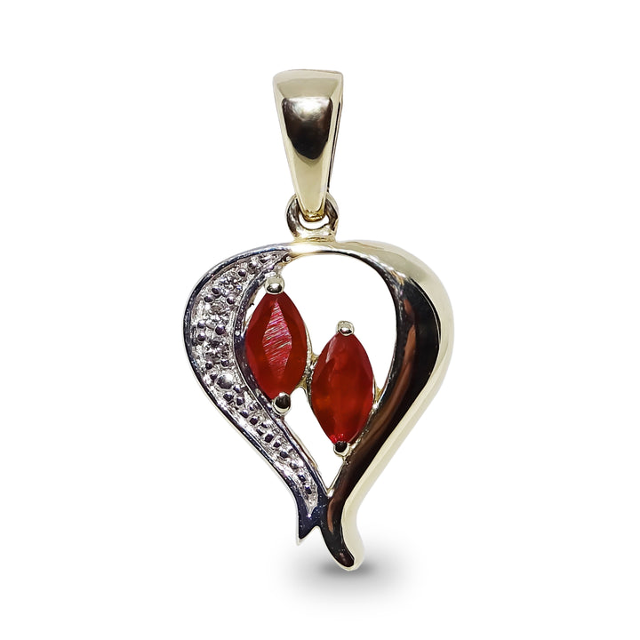 Marquise Ruby and Diamond 9ct Yellow Gold Heart Pendant - Michael Jones Jeweller