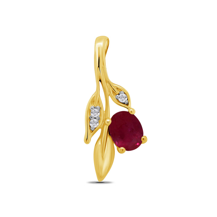 Ruby and Diamond 9ct Yellow Gold Leaf Pendant - Michael Jones Jeweller