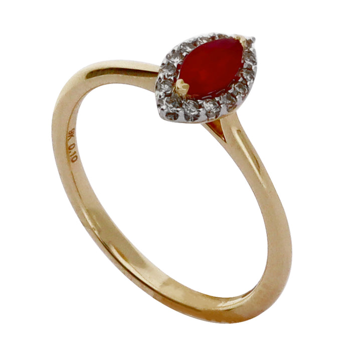 Marquise Ruby and Diamond 9ct Yellow Gold Cluster Ring