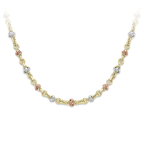 Knot Style 9ct Yellow, White and Rose Gold Necklace