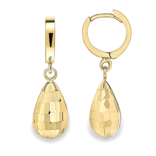 Teardrop Huggy 9ct Yellow Gold Drop Earrings - Michael Jones Jeweller