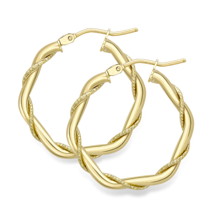 Patterned Twist 9ct Yellow Gold Hoop Earrings - Michael Jones Jeweller