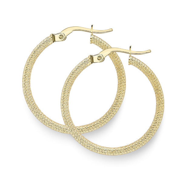 Textured 9ct Yellow Gold Hoop Earrings - Michael Jones Jeweller