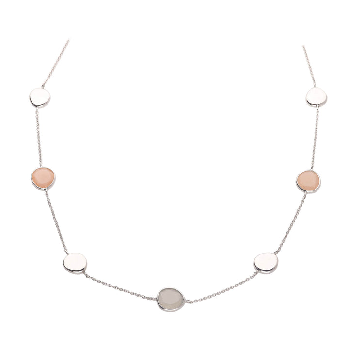 Peach and Grey Pebble Station 9ct White Gold Necklet
