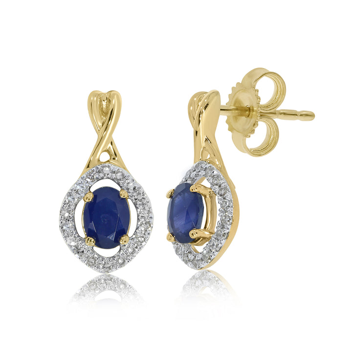 Crossover Sapphire and Diamond 9ct Yellow Gold Drop Earrings - Michael Jones Jeweller