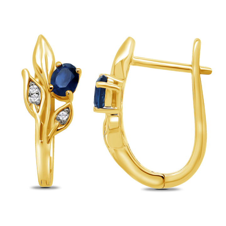 Sapphire and Diamond 9ct Yellow Gold Huggy Earrings