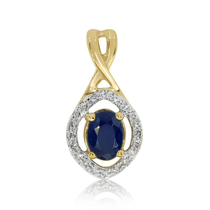 Crossover Drop Sapphire and Diamond 9ct Yellow Gold Pendant - Michael Jones Jeweller