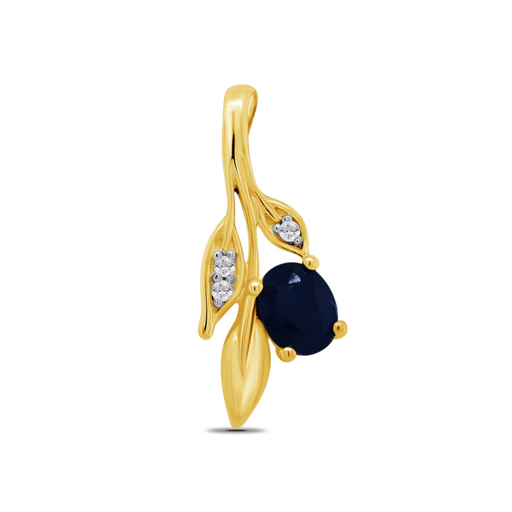 Sapphire And Diamond 9ct Yellow Gold Leaf Pendant - Michael Jones Jeweller