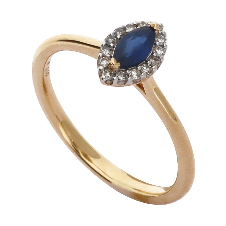 Marquise Sapphire and Diamond 9ct Yellow Gold Cluster Ring - Michael Jones Jeweller