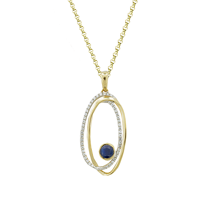 Amore Double Happiness Sapphire and Diamond Open Oval 9ct Yellow Gold Pendant