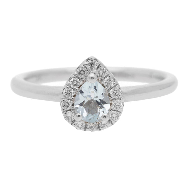 Aquamarine and Diamond Pear Shaped 9ct White Gold Cluster Ring - Michael Jones Jeweller