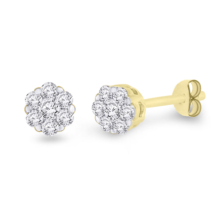 Diamond 9ct Yellow Gold Cluster Earrings