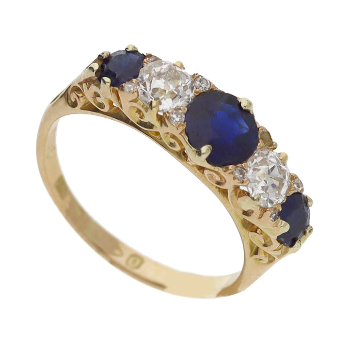Pre-Owned Sapphire and Diamond Five Stone 18ct Yellow Gold Ring