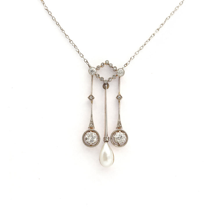 Pre-Owned Pearl and Diamond Negligee Pendant Circa 1925