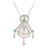 Pre-Owned Emerald and Diamond Platinum Necklace - Michael Jones Jeweller