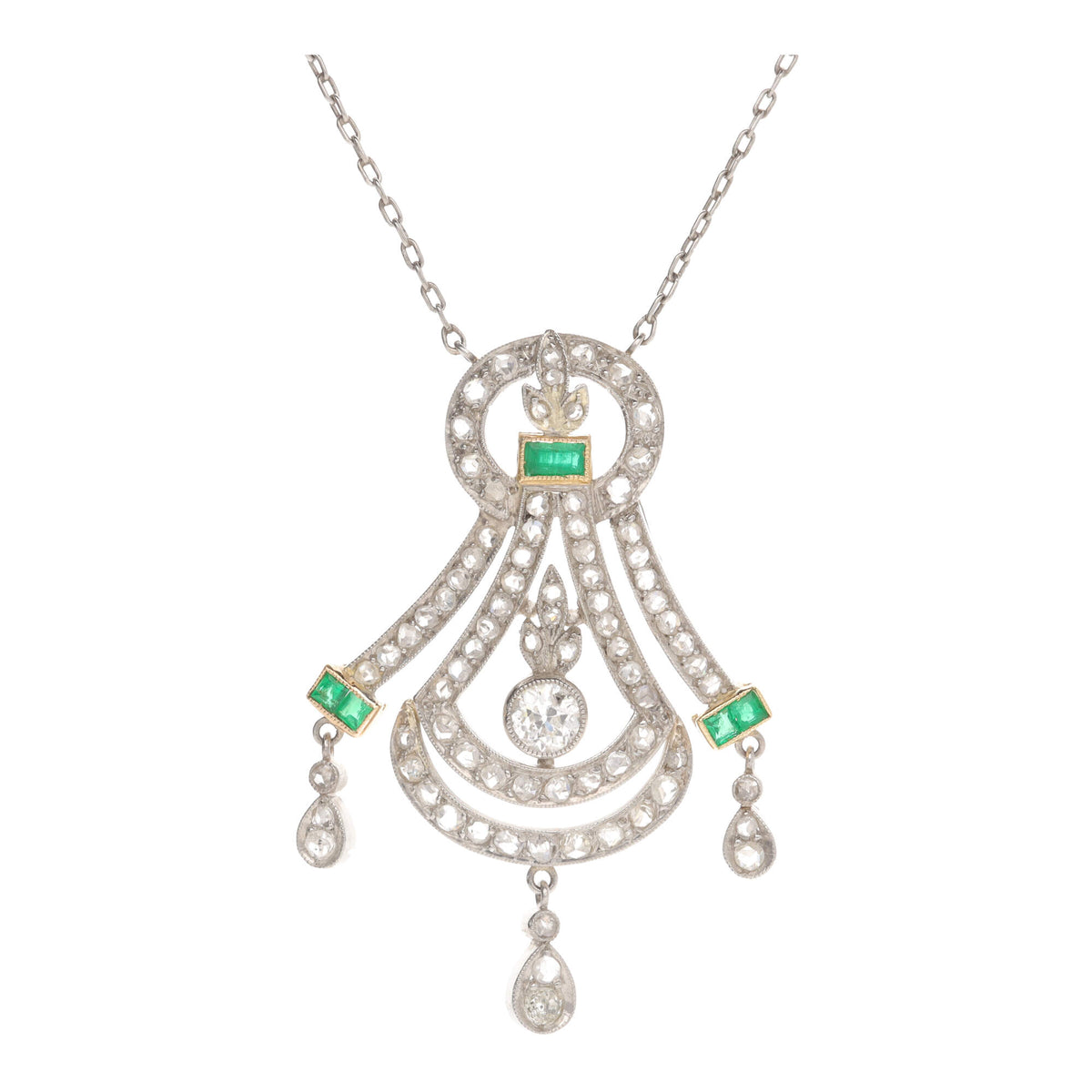 Pre-Owned Emerald and Diamond Platinum Necklace - Michael Jones Jeweller