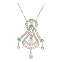 Pre-Owned Emerald and Diamond Platinum Necklace