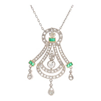 Pre-Owned Emerald and Diamond Platinum Necklace - Michael Jones Jeweller