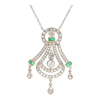 Pre-Owned Emerald and Diamond Platinum Necklace - Michael Jones Jeweller