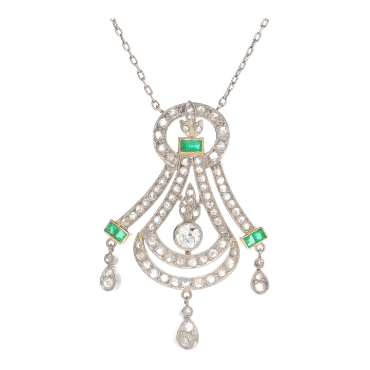 Pre-Owned Emerald and Diamond Platinum Necklace
