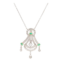 Pre-Owned Emerald and Diamond Platinum Necklace - Michael Jones Jeweller