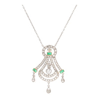 Pre-Owned Emerald and Diamond Platinum Necklace