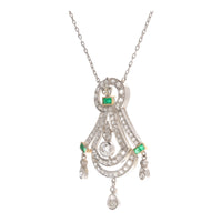 Pre-Owned Emerald and Diamond Platinum Necklace - Michael Jones Jeweller