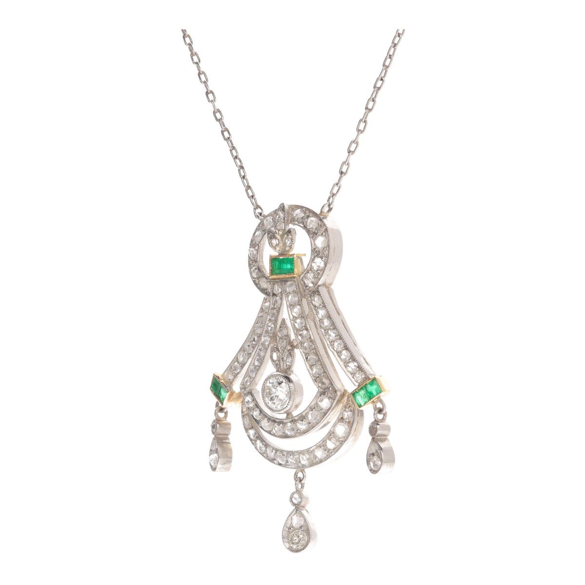 Pre-Owned Emerald and Diamond Platinum Necklace - Michael Jones Jeweller