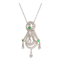 Pre-Owned Emerald and Diamond Platinum Necklace