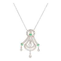 Pre-Owned Emerald and Diamond Platinum Necklace - Michael Jones Jeweller