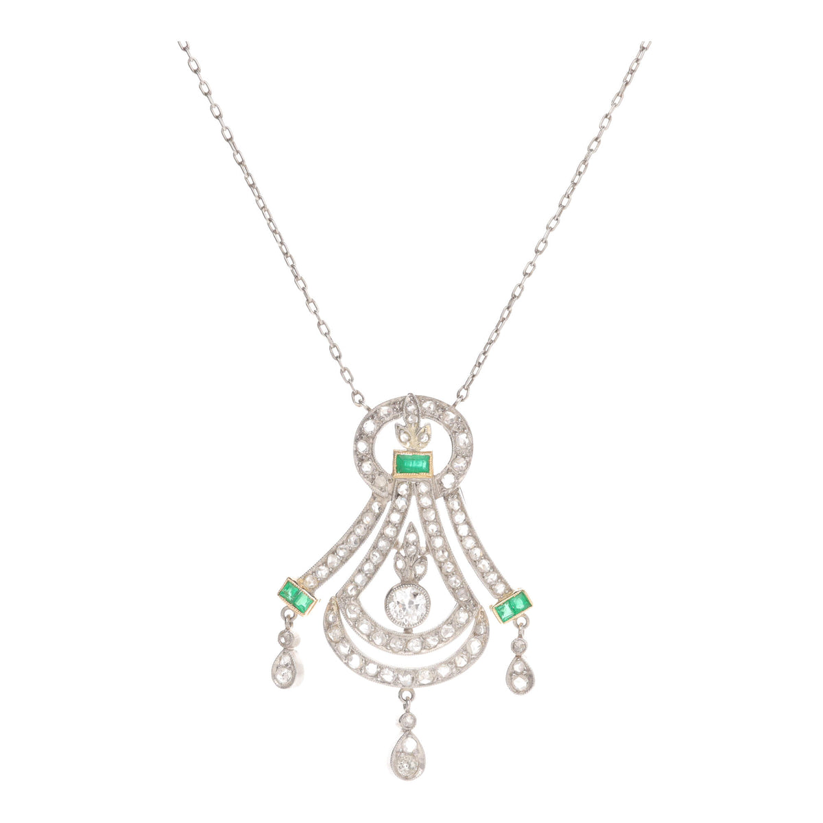 Pre-Owned Emerald and Diamond Platinum Necklace - Michael Jones Jeweller