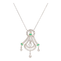 Pre-Owned Emerald and Diamond Platinum Necklace - Michael Jones Jeweller