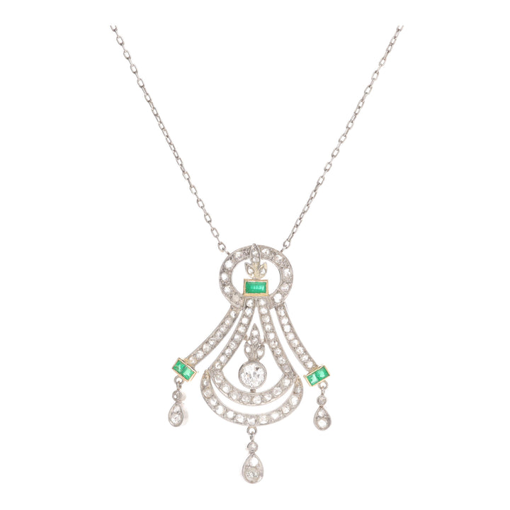 Pre-Owned Emerald and Diamond Platinum Necklace