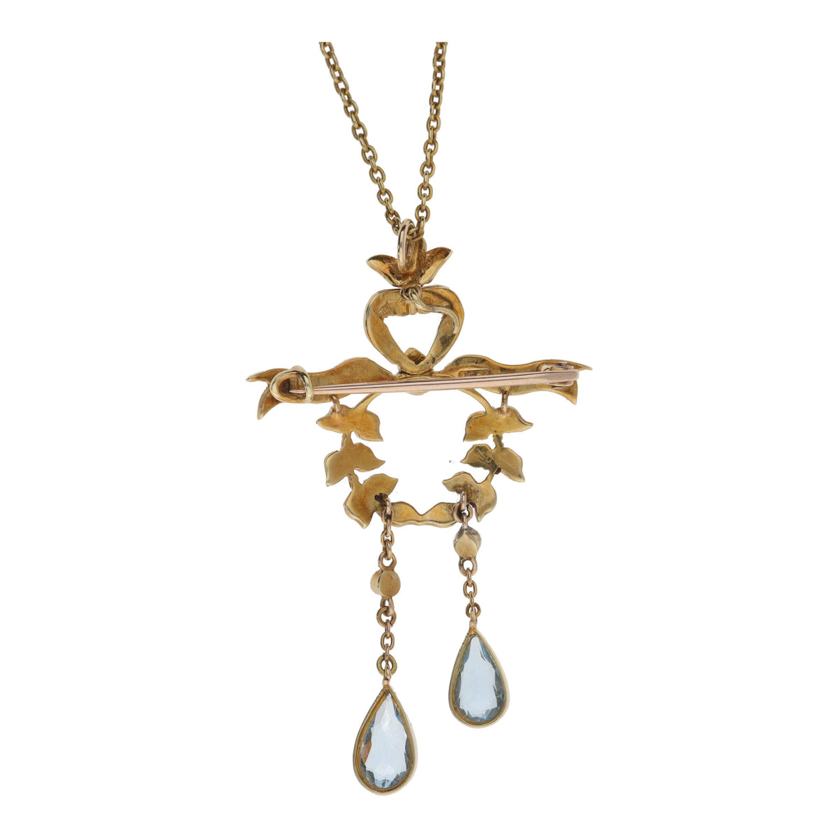 Pre-Owned Aquamarine and Seed Pearl 15ct Yellow Gold Pendant  Brooch - Michael Jones Jeweller