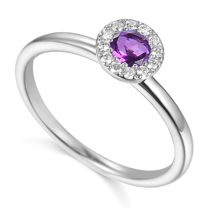 Amethyst February Birthstone Collection 18ct White Gold Cluster Ring